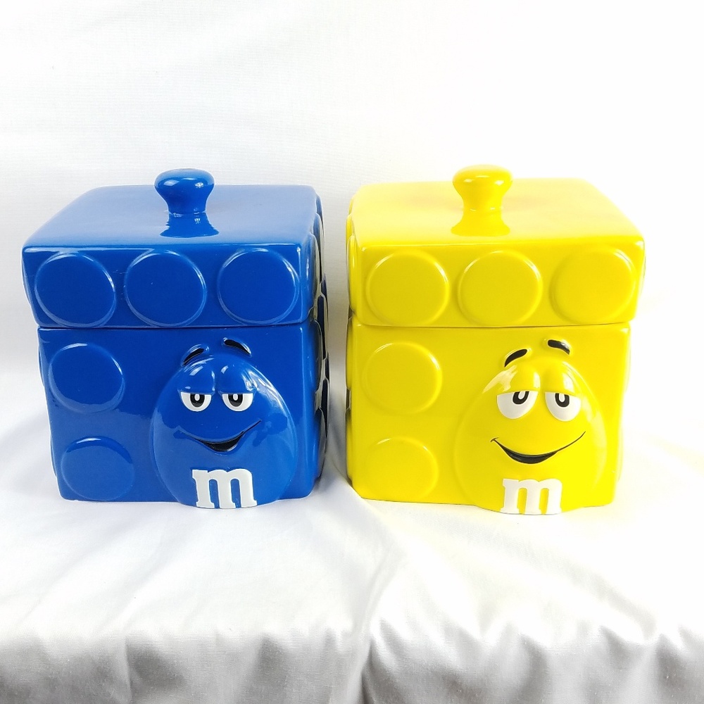 M&M Lot of 2 Rare Square Textured Cookie Jars